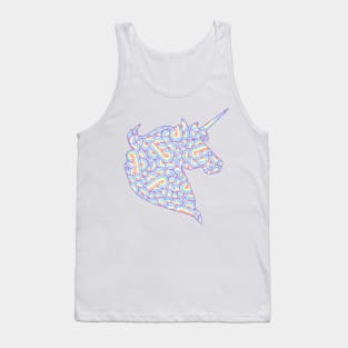 Rainbow and white swirls doodles Unicorn head Tank Top